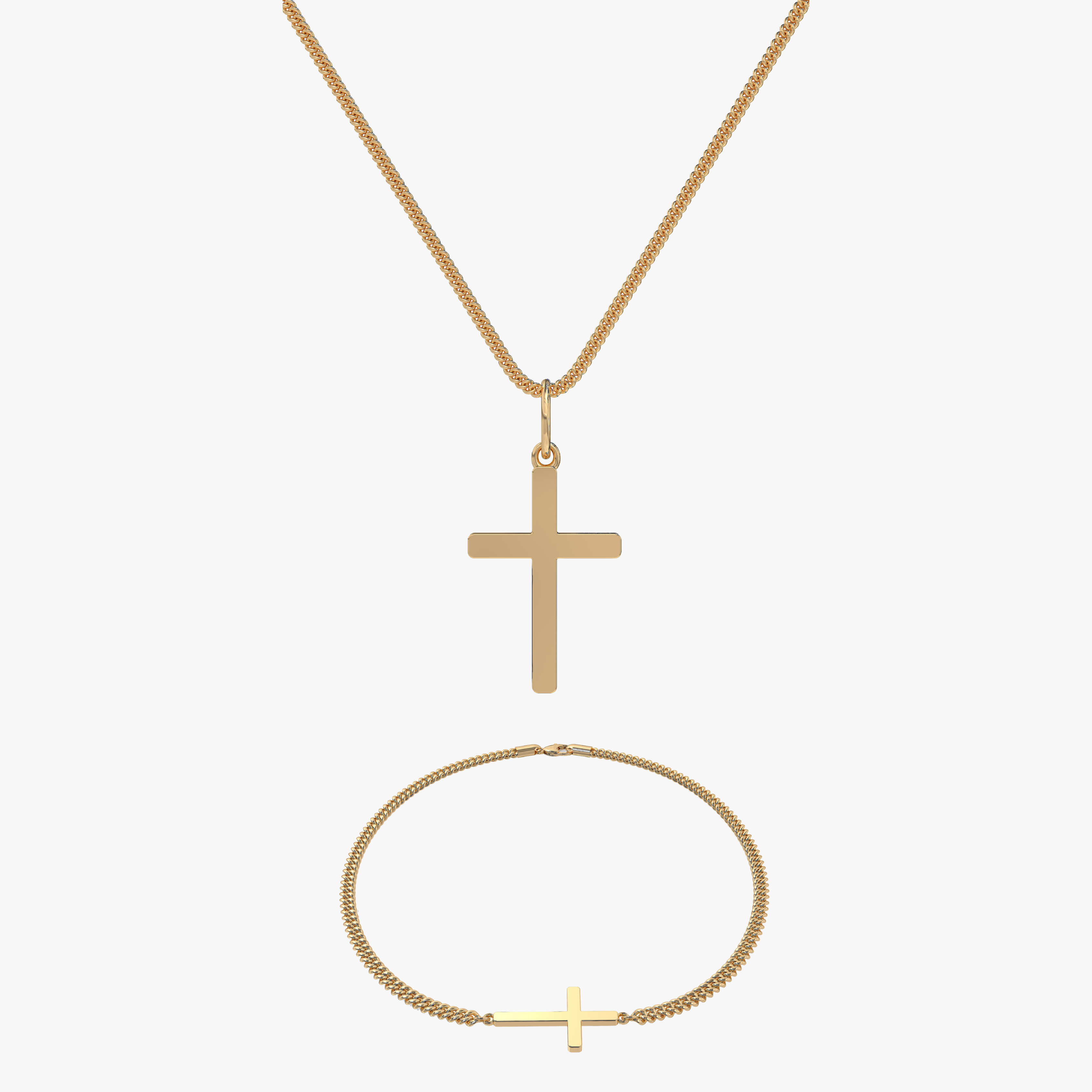 Pack - Chaîne & Bracelet Cross en Or 2MM