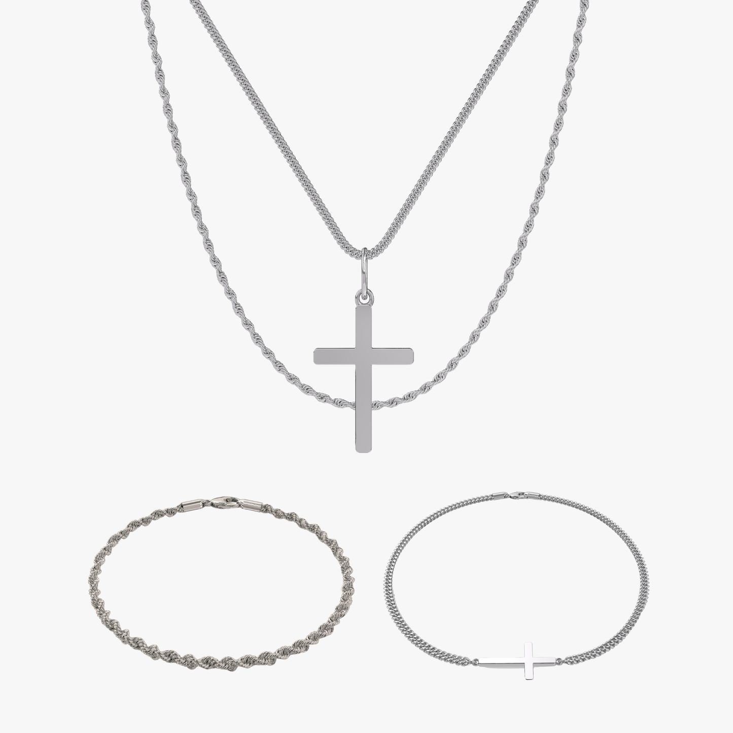 Cross x Rope Set Silver