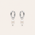 Hammered Pearl Earrings Silver