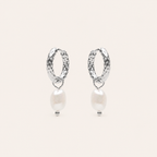 Hammered Pearl Earrings Silver