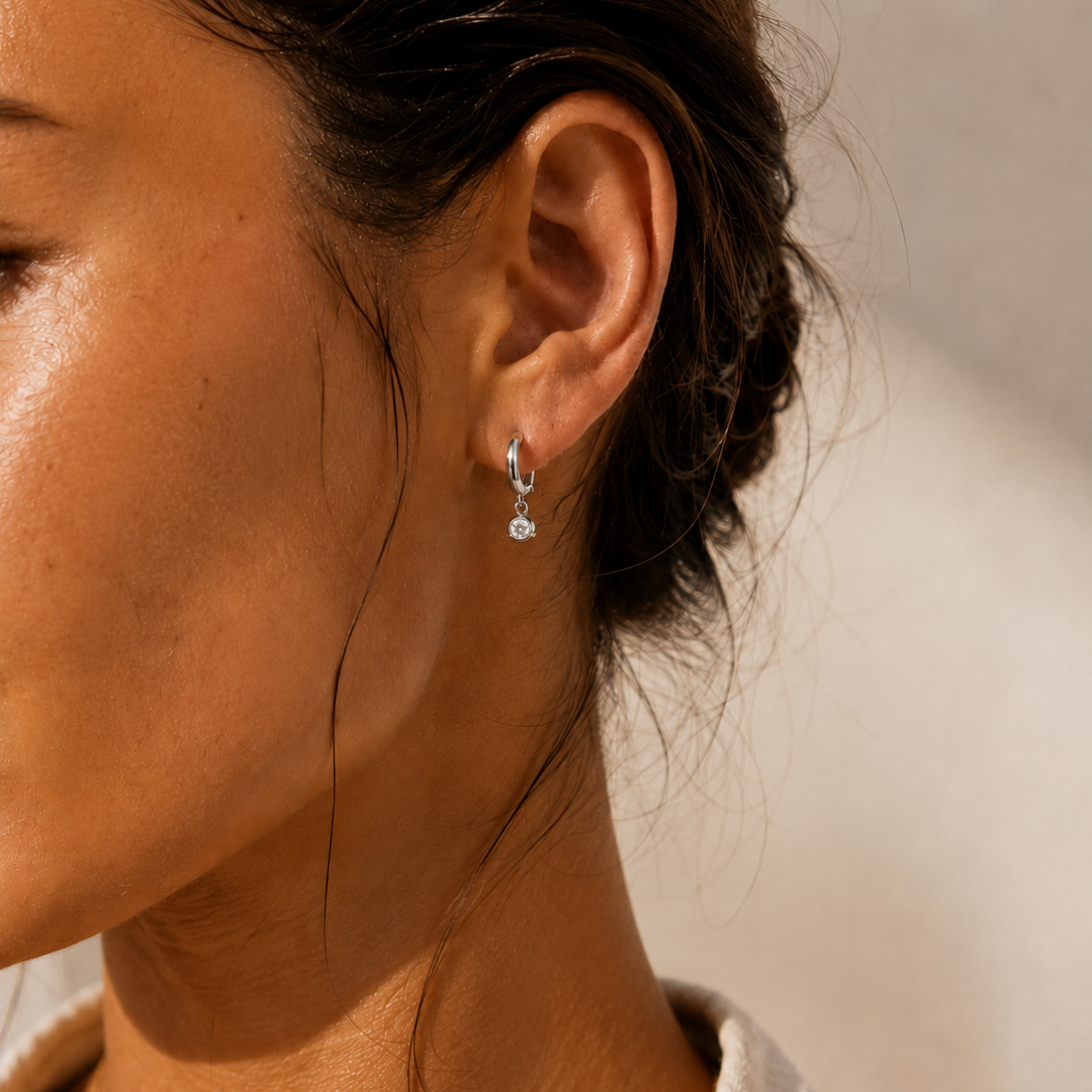 Diamond Drop Earrings Silver
