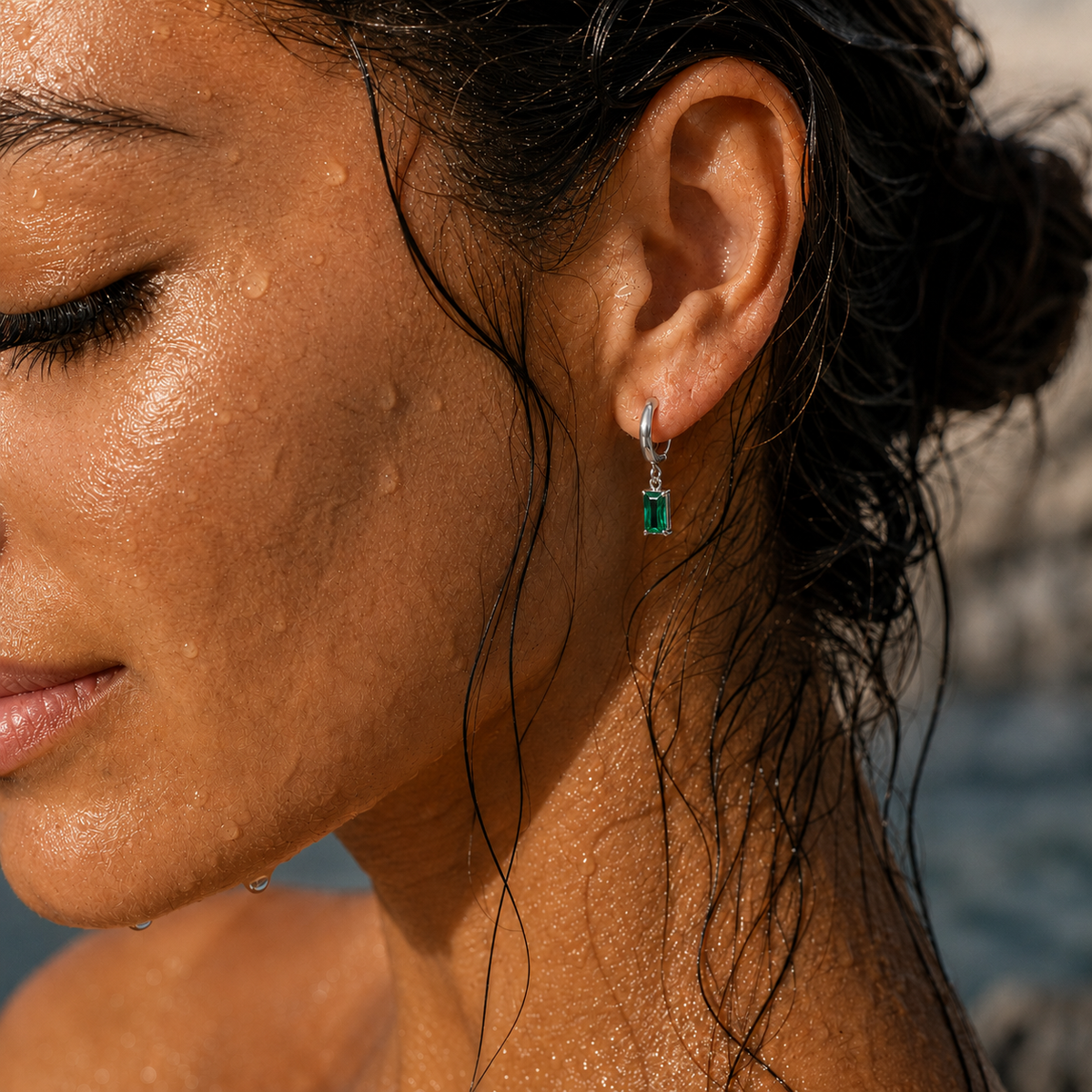 Emerald Drop Earrings Silver