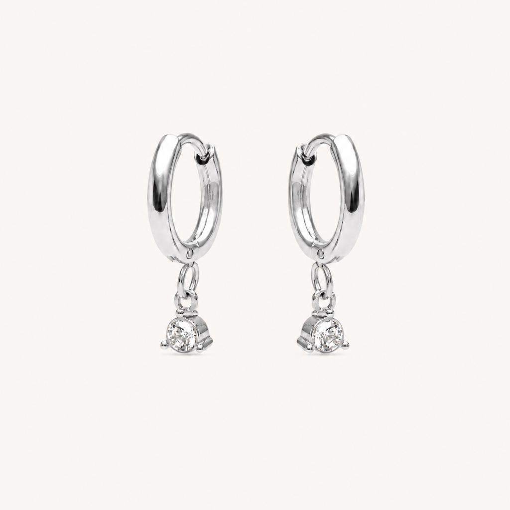 Diamond Drop Earrings Silver