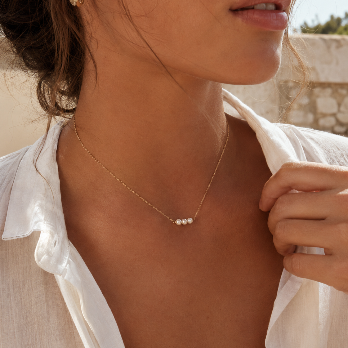 Pearl Trio Necklace Gold