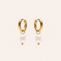 Hammered Pearl Earrings Gold