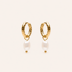 Hammered Pearl Earrings Gold