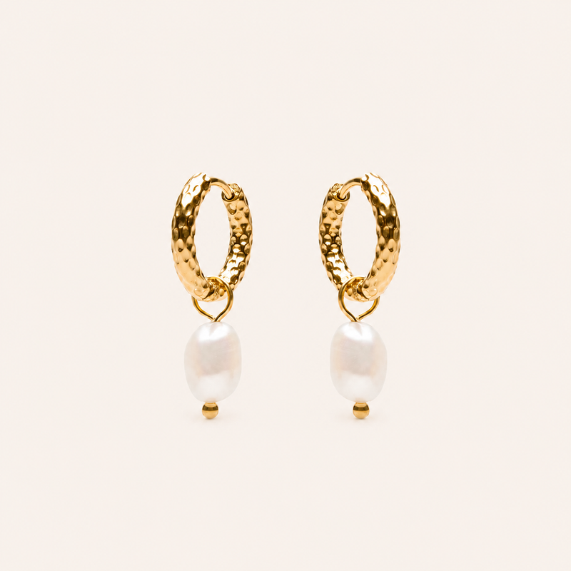Hammered Pearl Earrings Gold