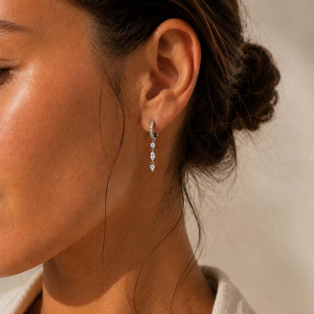 Crystal Drop Earrings Silver
