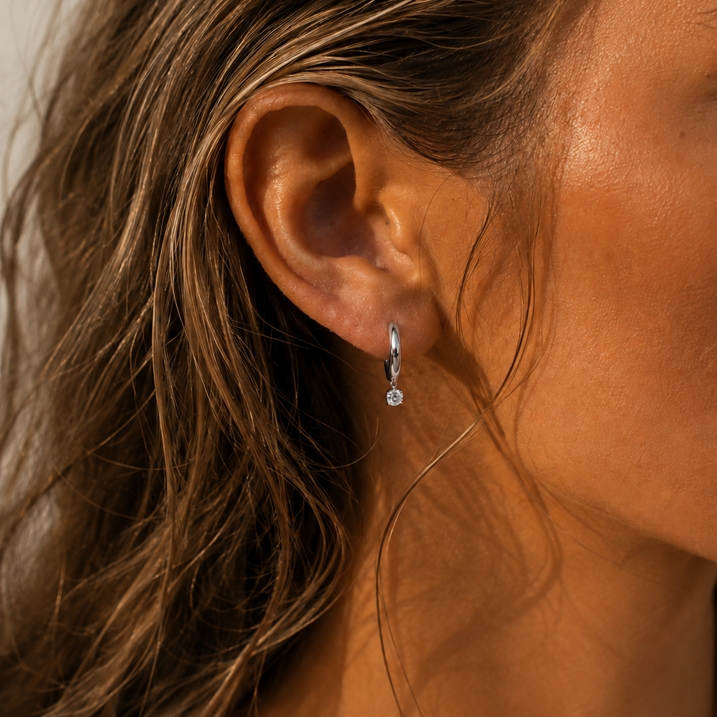 Diamond Drop Earrings Silver