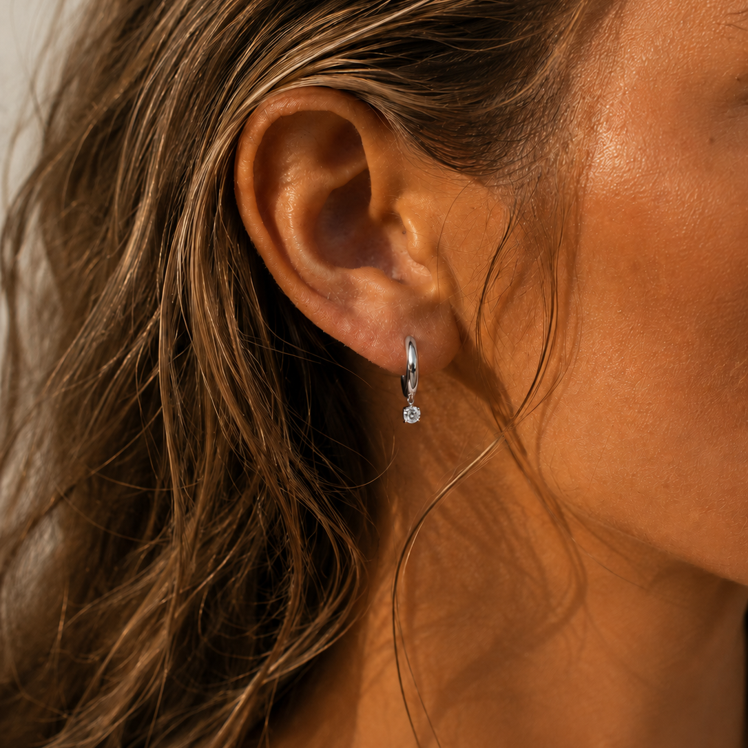 Diamond Drop Earrings Silver