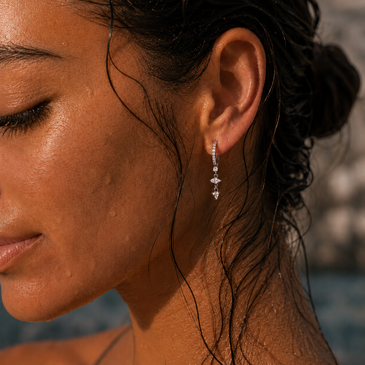 Crystal Drop Earrings Silver