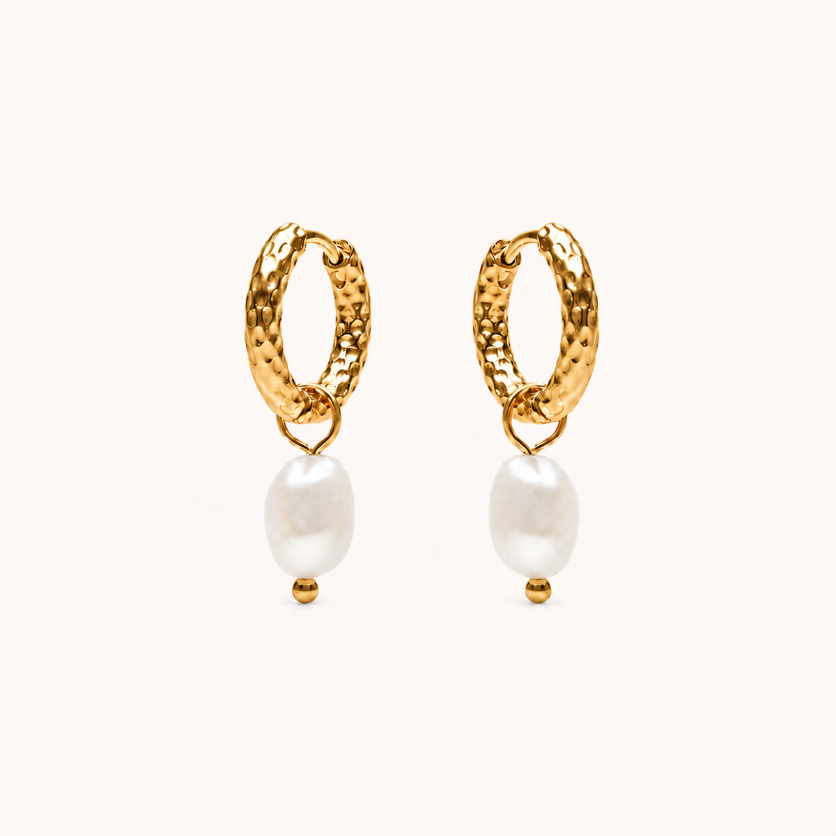 Hammered Pearl Earrings Gold