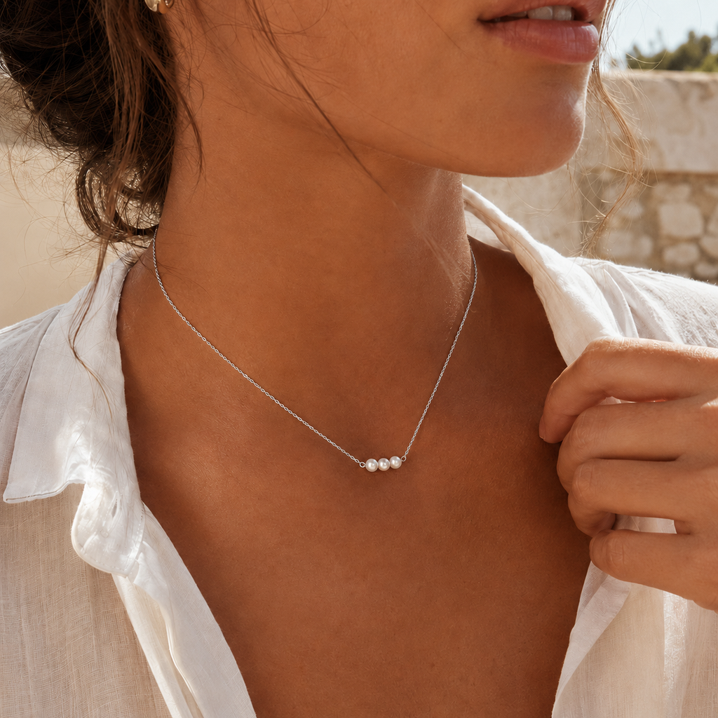 Pearl Trio Necklace Silver