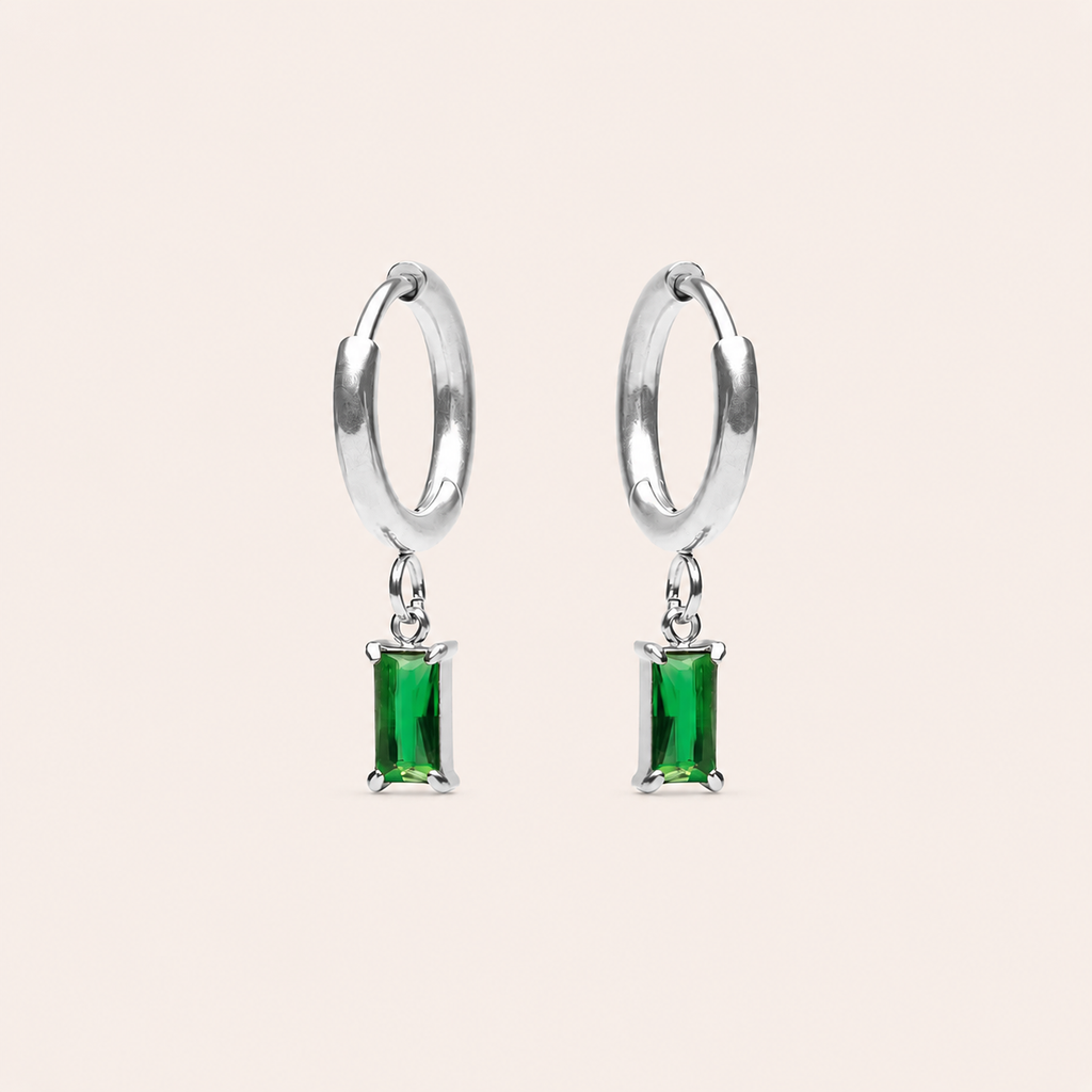 Emerald Drop Earrings Silver