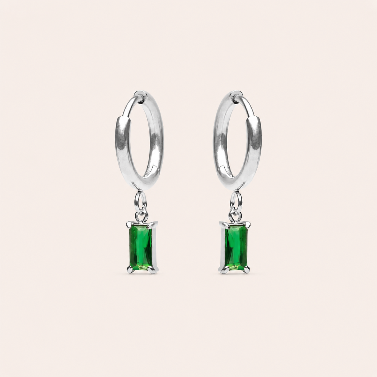 Emerald Drop Earrings Silver