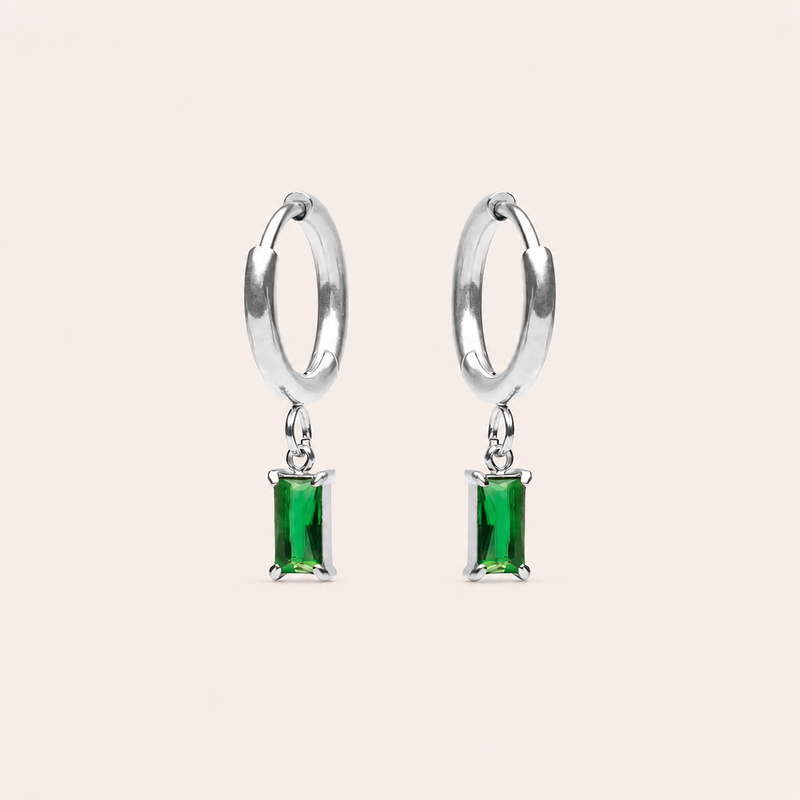 Emerald Drop Earrings Silver