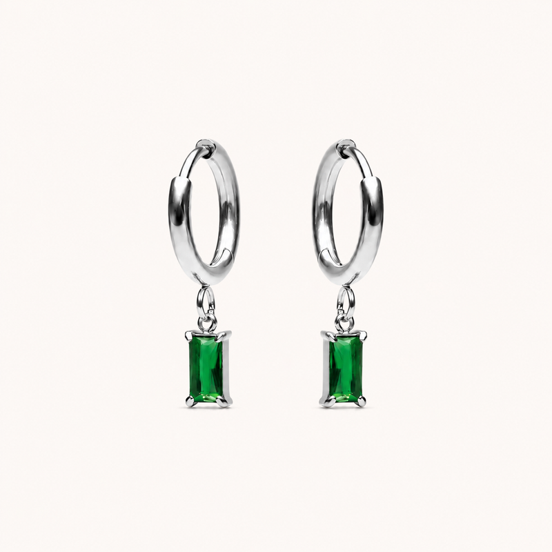 Emerald Drop Earrings Silver