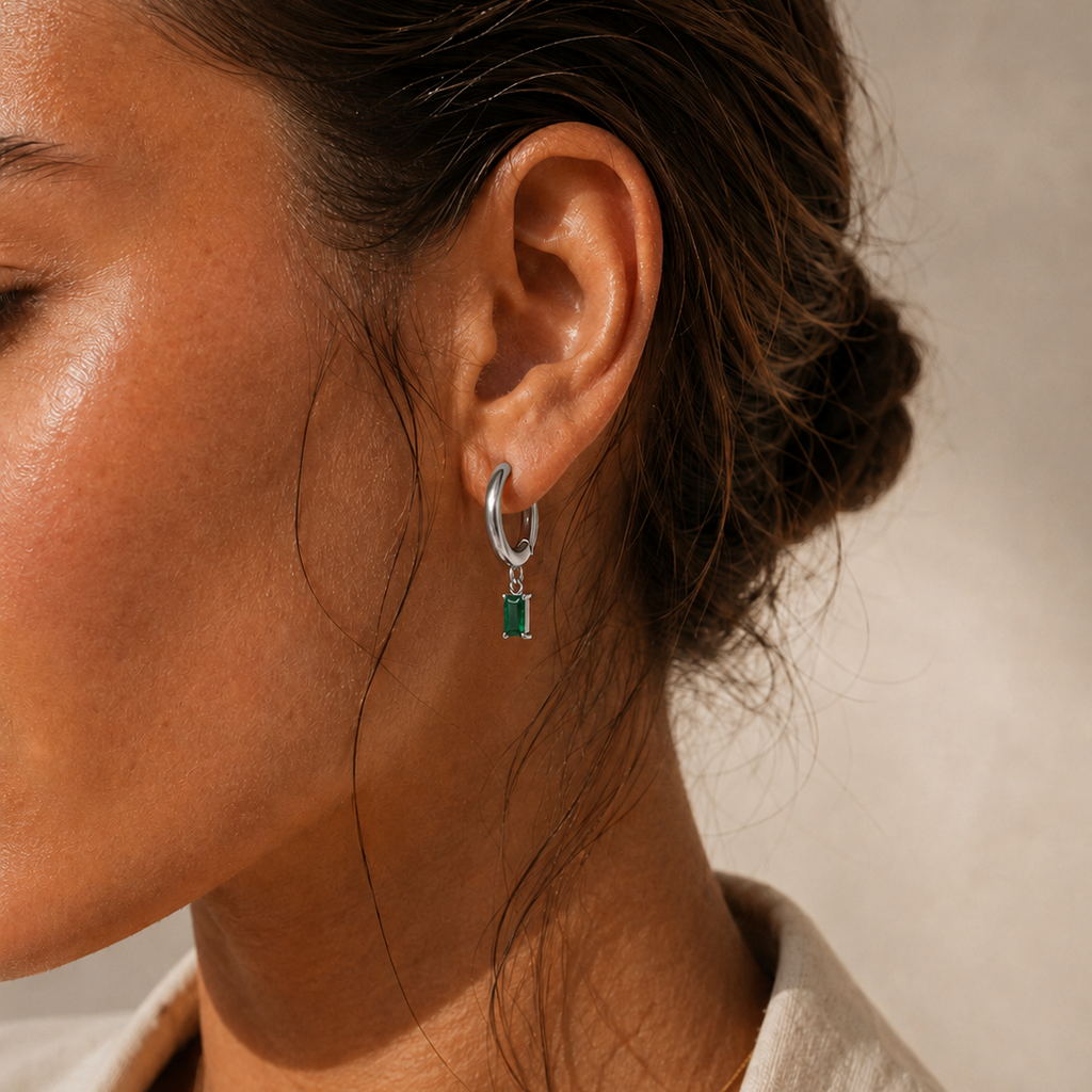 Emerald Drop Earrings Silver