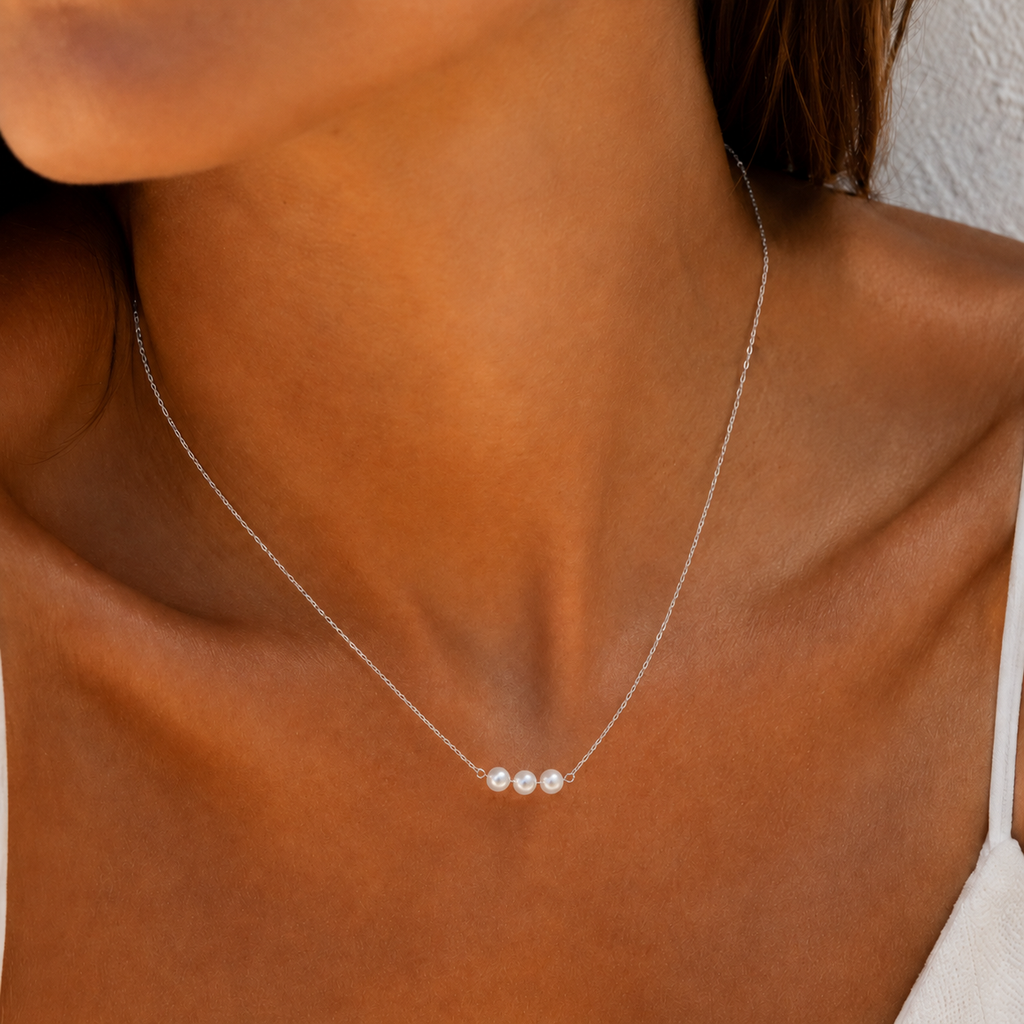 Pearl Trio Necklace Silver