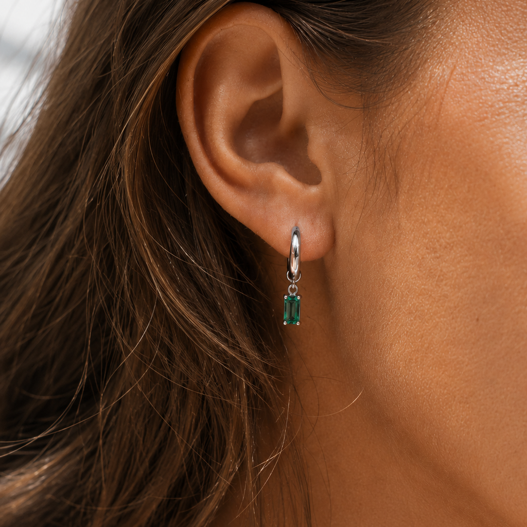 Emerald Drop Earrings Silver