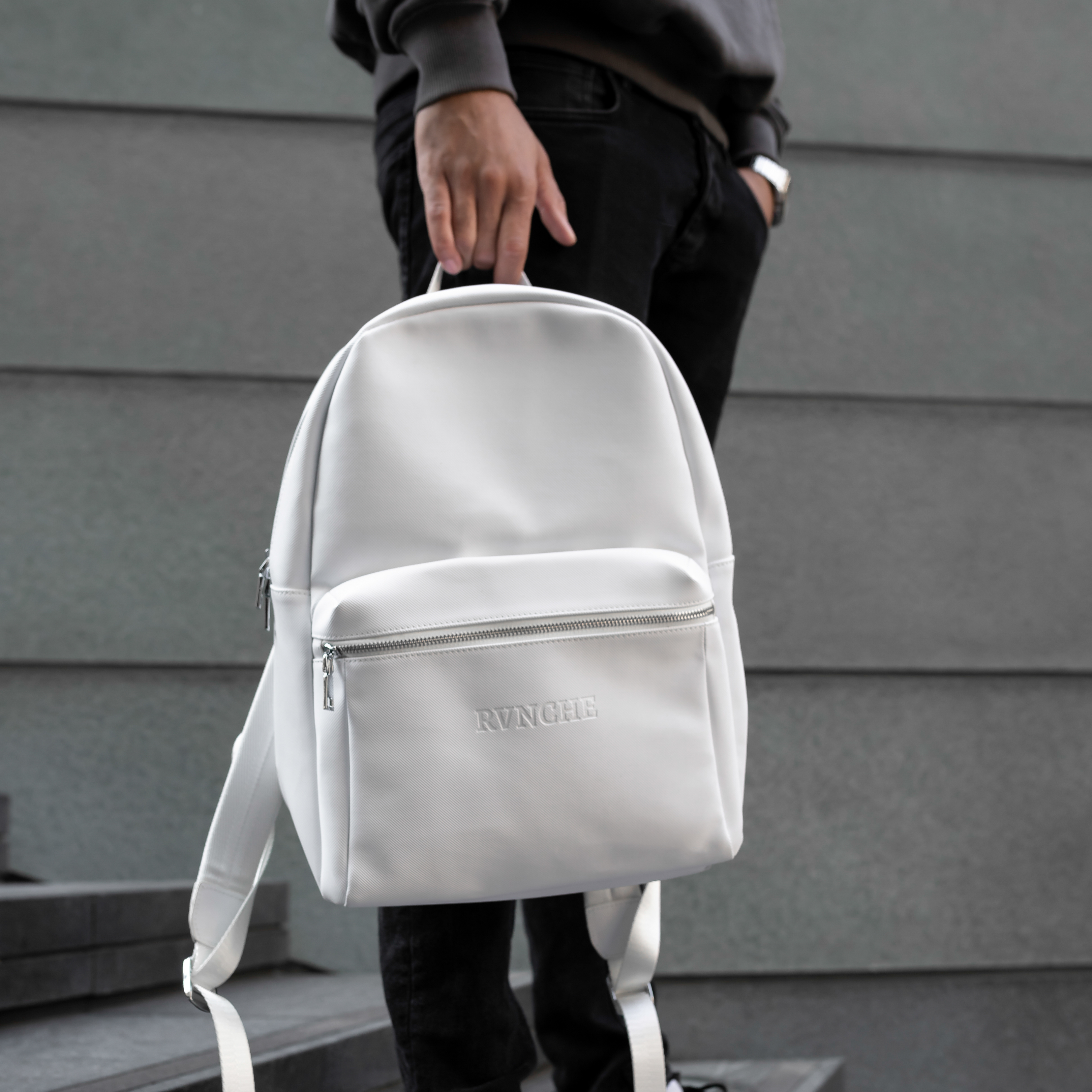 Leather Backpack White - La River – RVNCHE Leather Backpack White - La River – RVNCHE